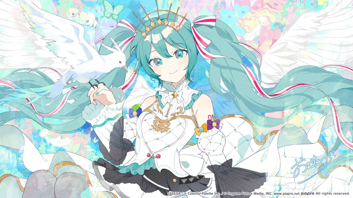 hatsune_miku, omutatsu, project_sekai, sega, skirt_lift, vocaloid, wallpaper, wings
