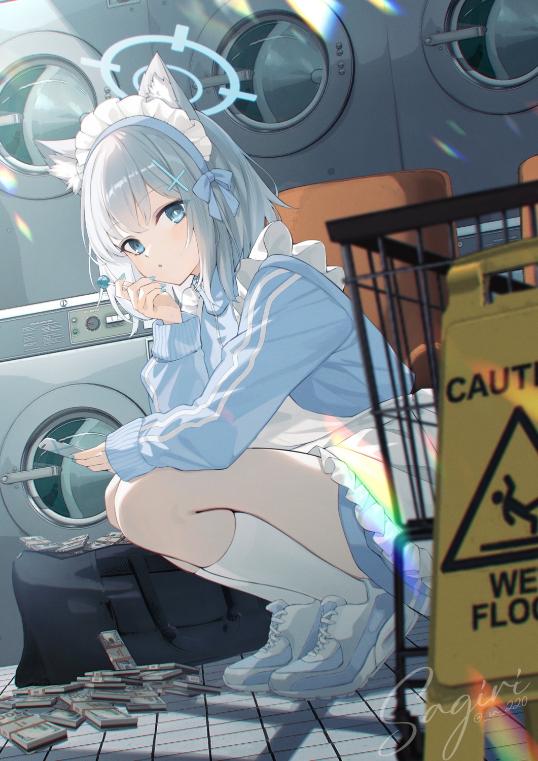animal_ears, blue_archive, halo, maid, nekomimi, sagiri_(ulpha220), sunaookami_shiroko