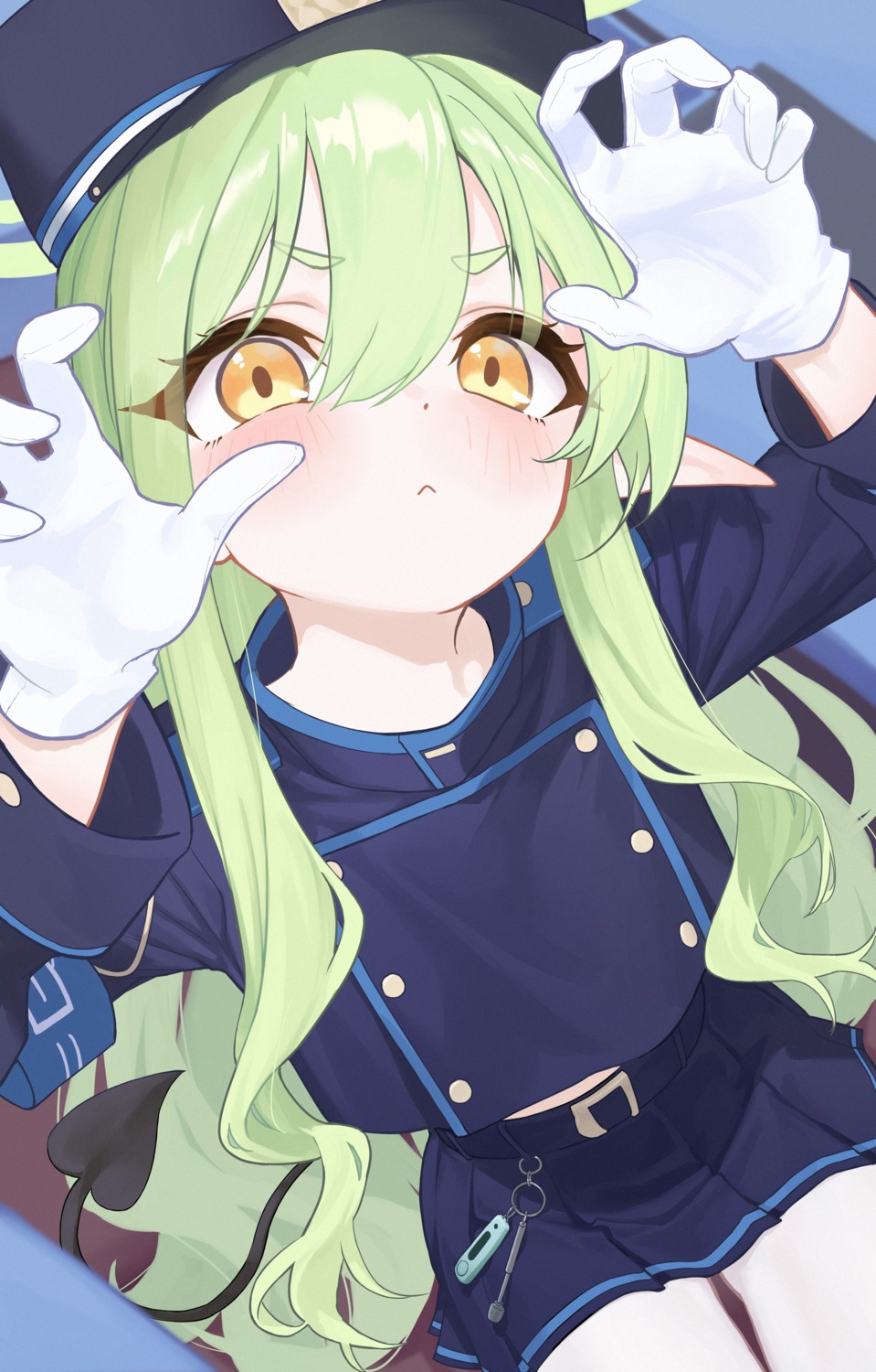blue_archive, halo, pantyhose, pointy_ears, shou_xun_bu_liang, tachibana_hikari, tail, uniform