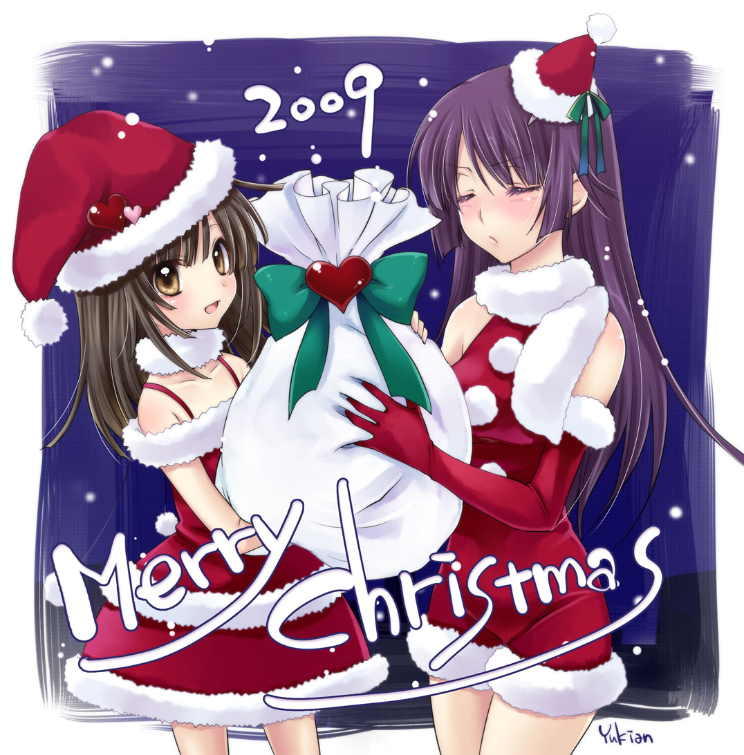 bakemonogatari, christmas, monogatari_(series), sengoku_nadeko, senjougahara_hitagi, yukian