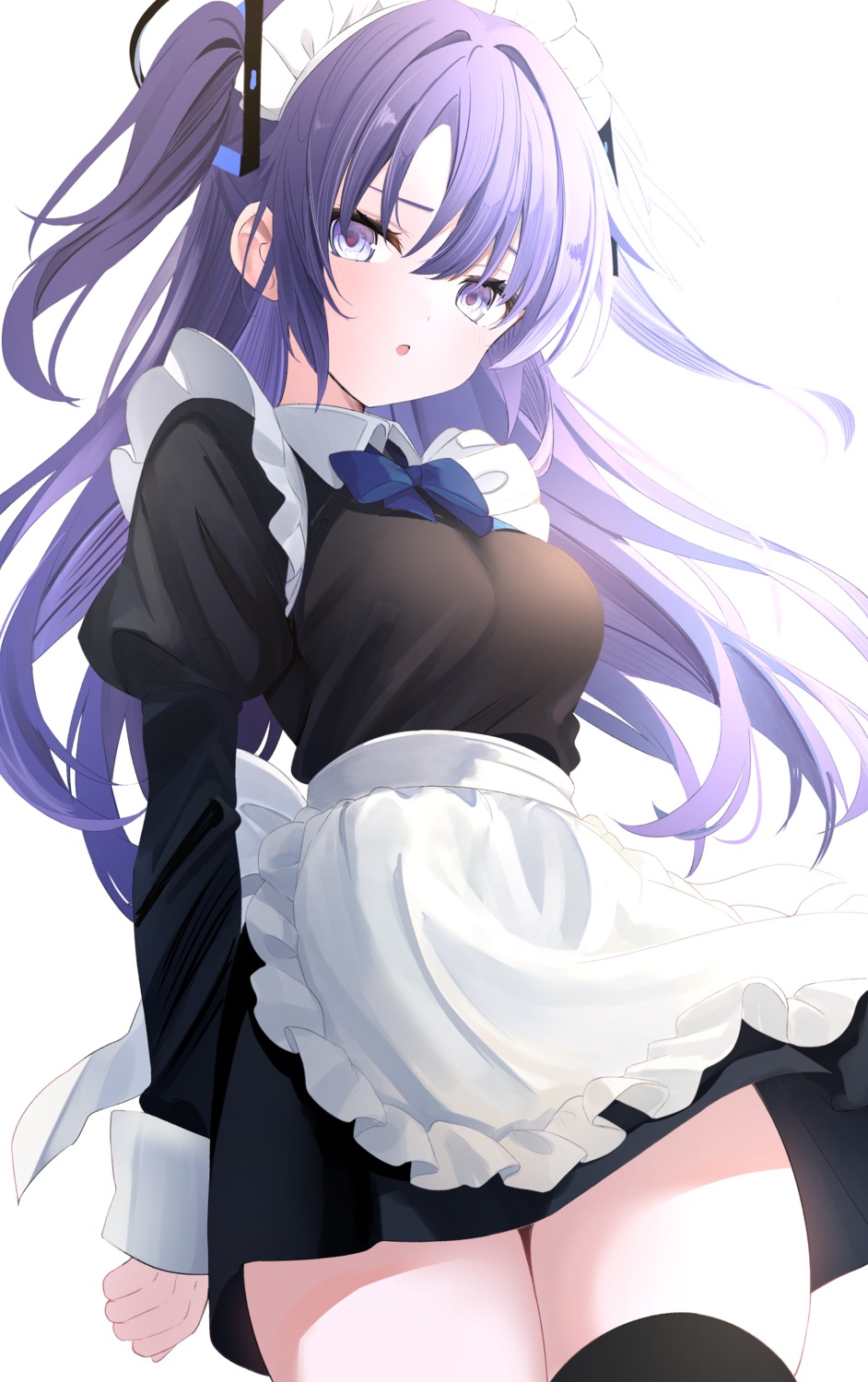 blue_archive, halo, hayase_yuuka, maid, skirt_lift, thighhighs, touyou_(39kir)