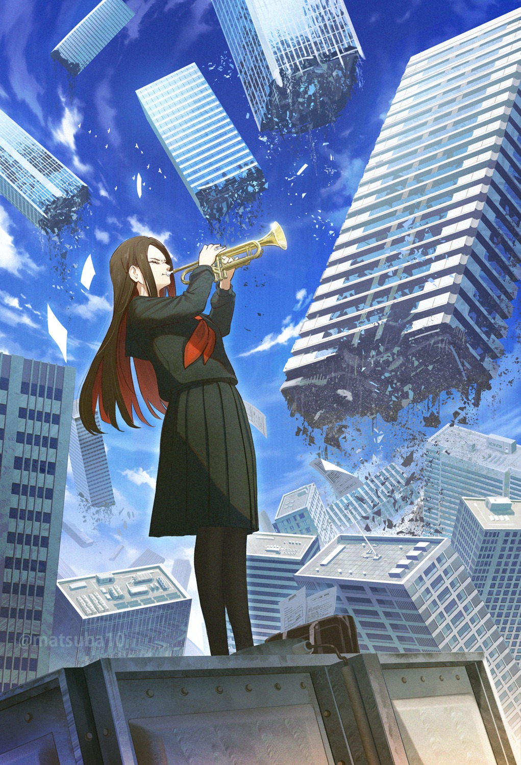 hirokima, landscape, pantyhose, seifuku