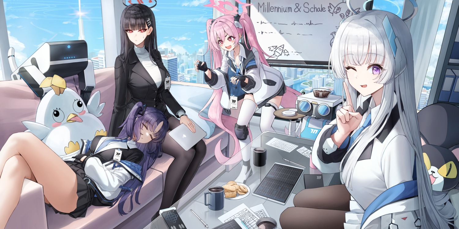 blue_archive, chirang, garter, halo, hayase_yuuka, kurosaki_koyuki, pantyhose, seifuku
