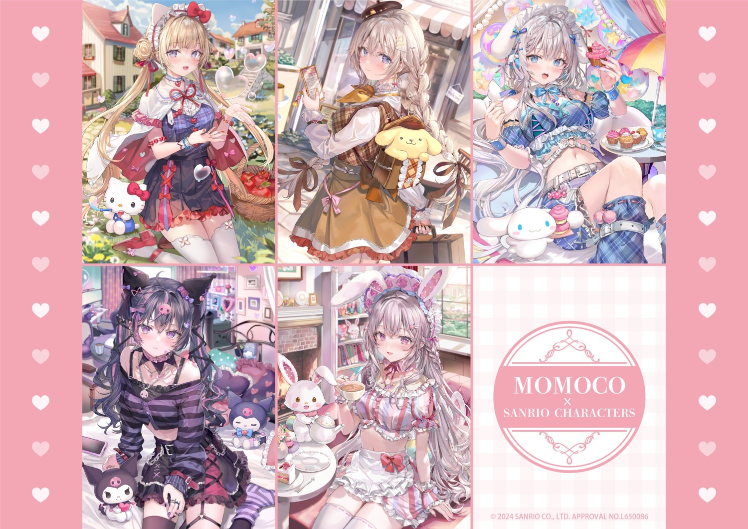animal_ears, bandaid, bunny_ears, cinnamoroll, crossover, garter, headphones, heels, hello_kitty, hello_kitty_(sanrio), inumimi, kuromi_(sanrio), lolita_fashion, momoko_(momopoco), nekomimi, pompompurin, sanrio, tail, thighhighs, wings, wish_me_mell