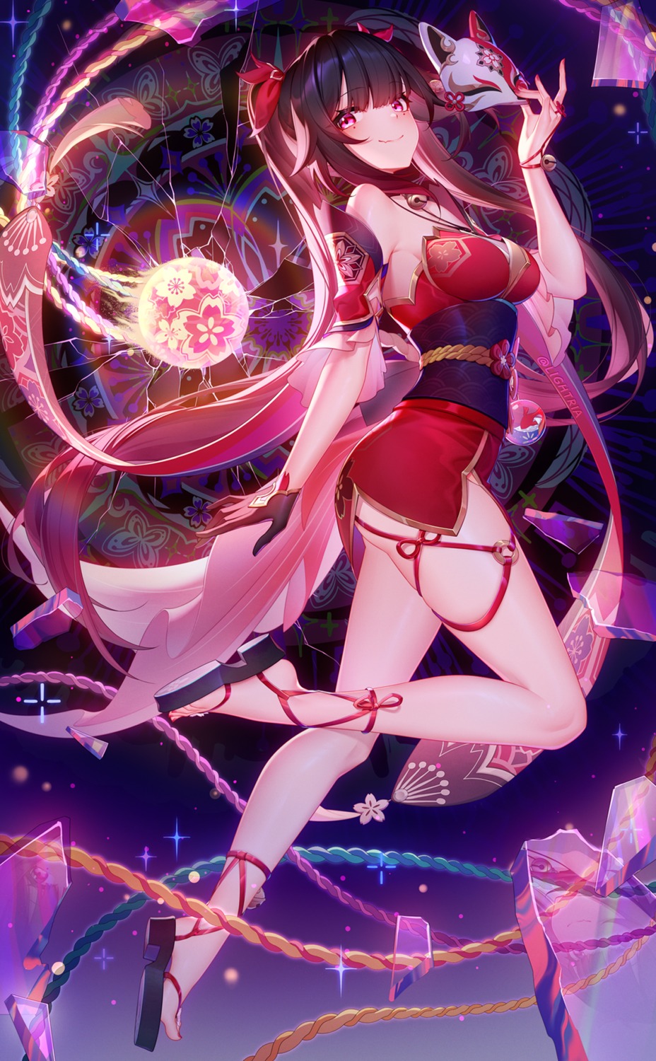 garter, honkai:_star_rail, japanese_clothes, lightria, no_bra, sparkle