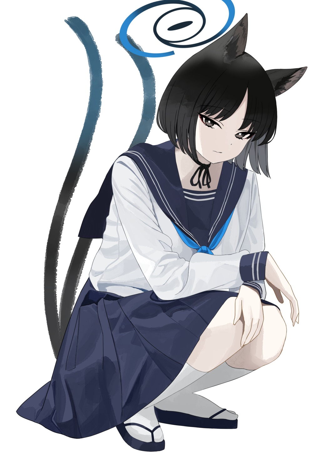 animal_ears, blue_archive, halo, kiryuu_kikyou, nekomimi, seifuku, tail, tnr_(horiko1525)
