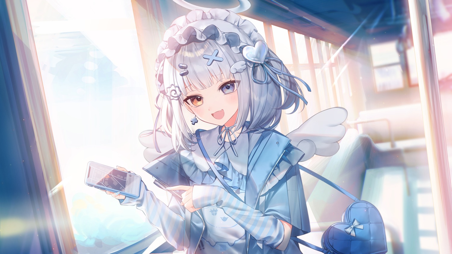 angel, heterochromia, kagura_mea, kagura_mea_channel, sayu_(snowman_and_mayu), wallpaper, wings