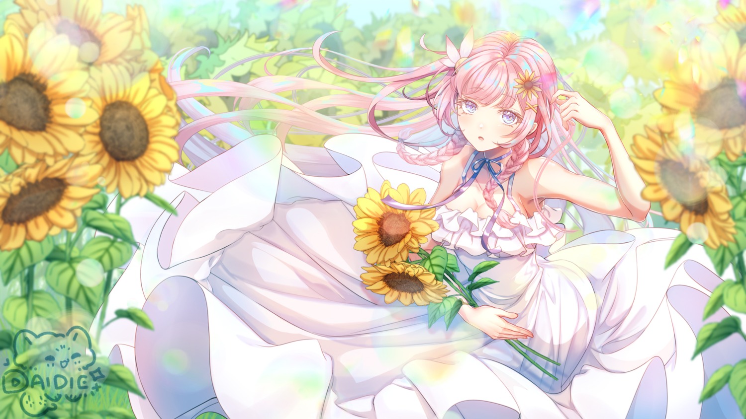 cleavage, dai_die, dress, no_bra, skirt_lift, summer_dress, wallpaper