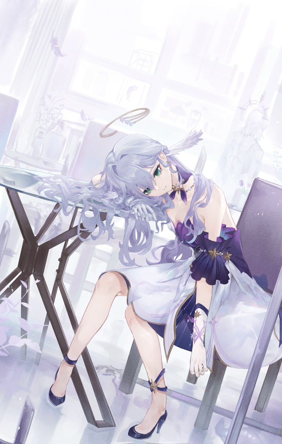 dress, halo, heels, honkai:_star_rail, megu_(pixiv9460065), robin, wings