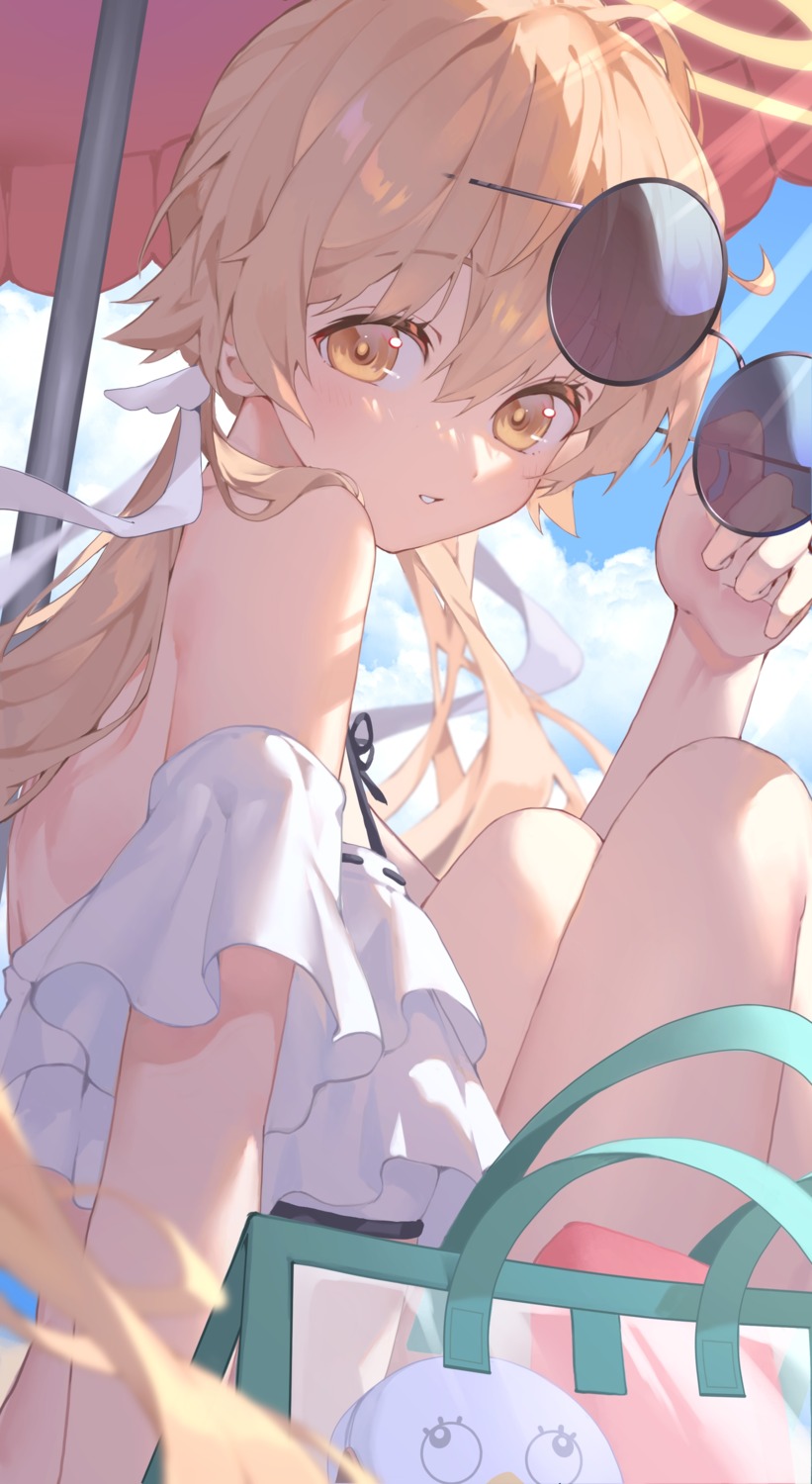 ajitani_hifumi, artist_revision, bikini, blue_archive, halo, iwashi_111, megane, swimsuits
