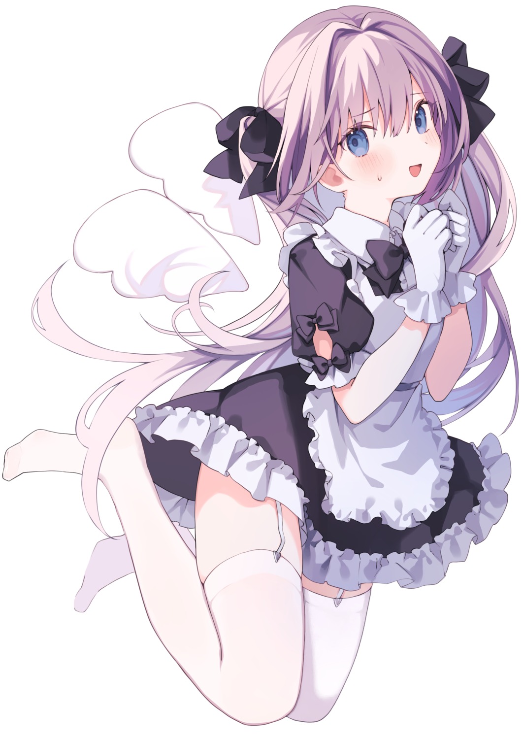 maid, shiroha, skirt_lift, stockings, thighhighs, wings