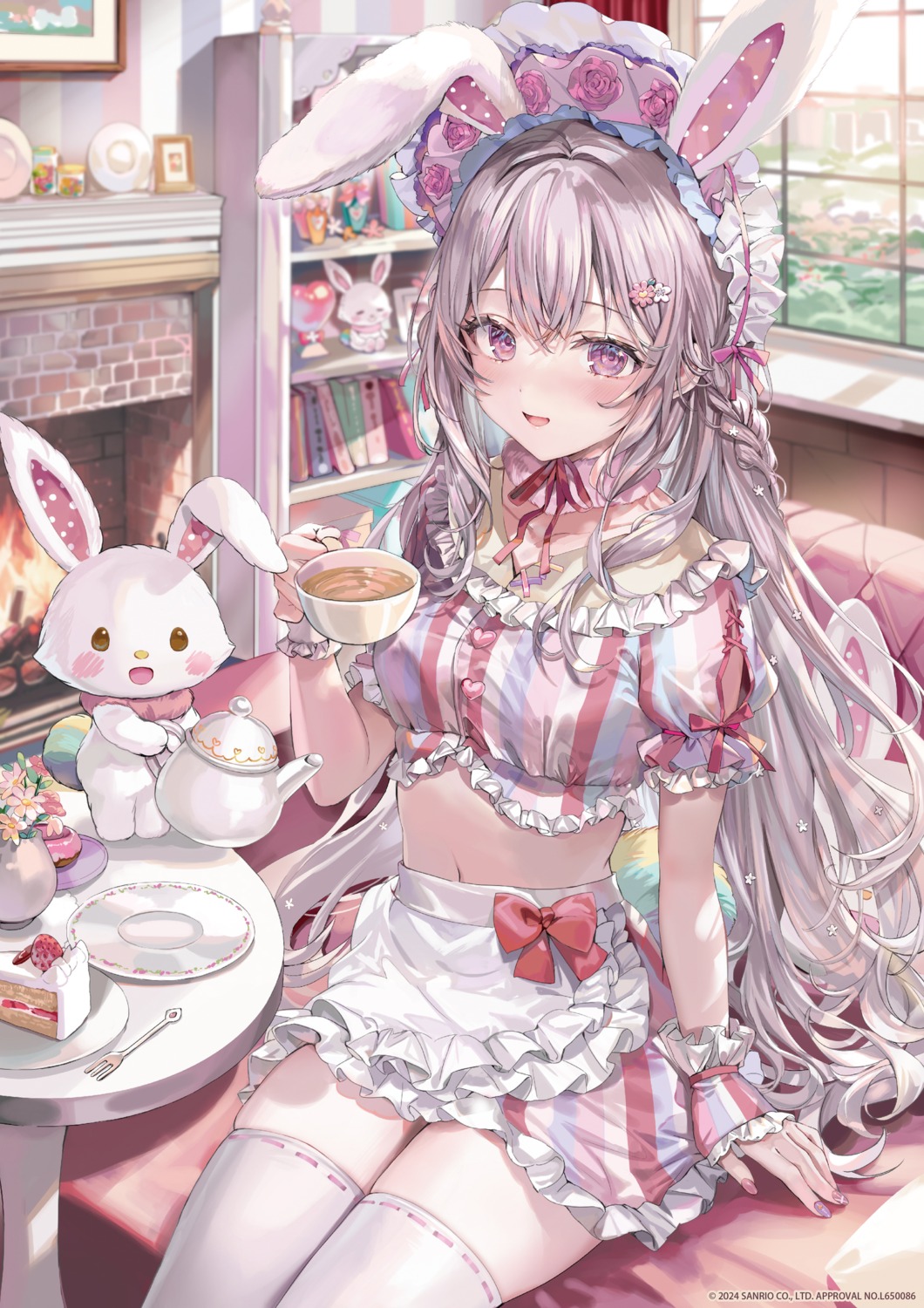 animal_ears, bunny_ears, crossover, lolita_fashion, momoko_(momopoco), sanrio, tail, thighhighs