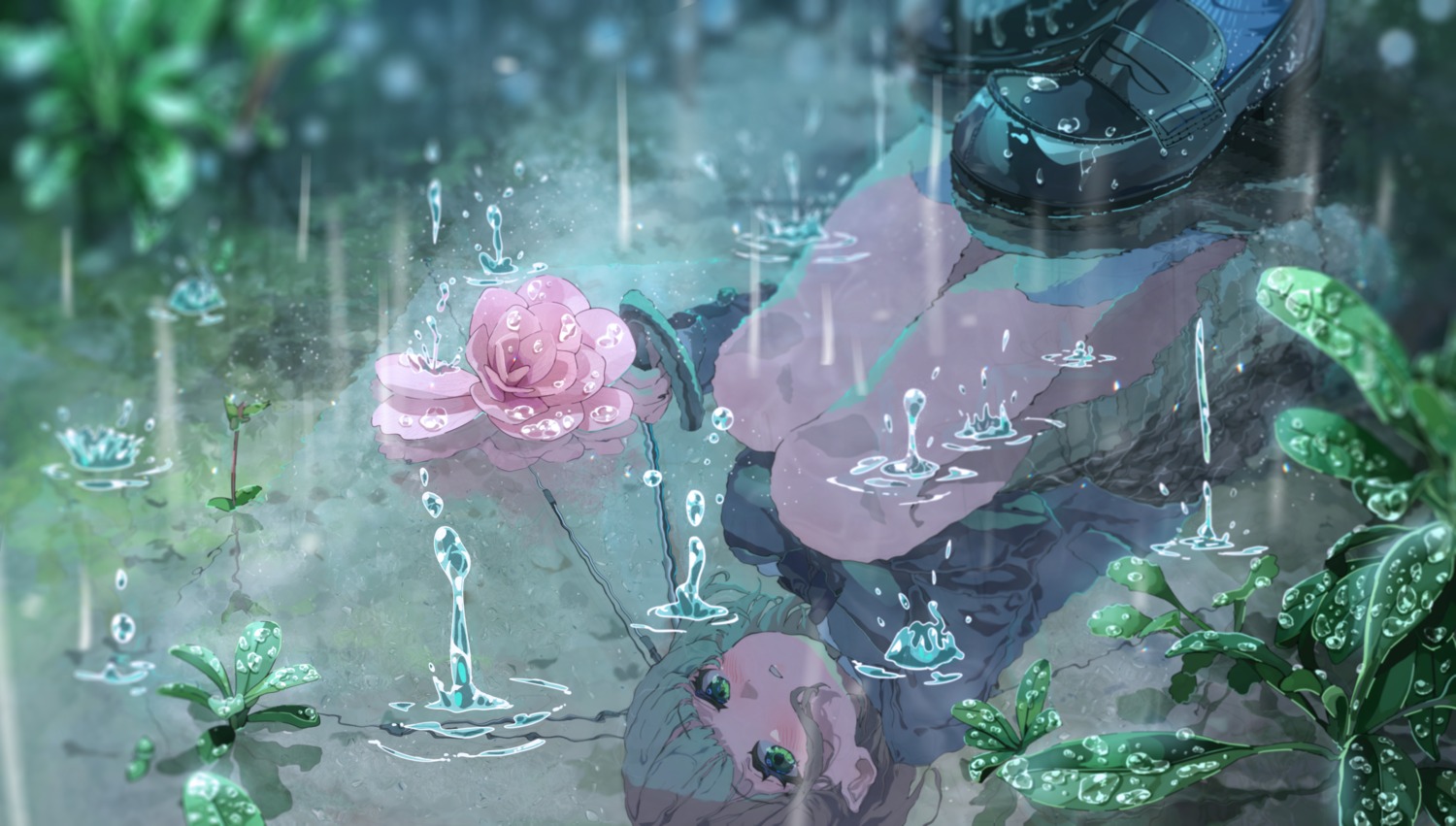 sakatsuki_yakumo, seifuku, umbrella, wet