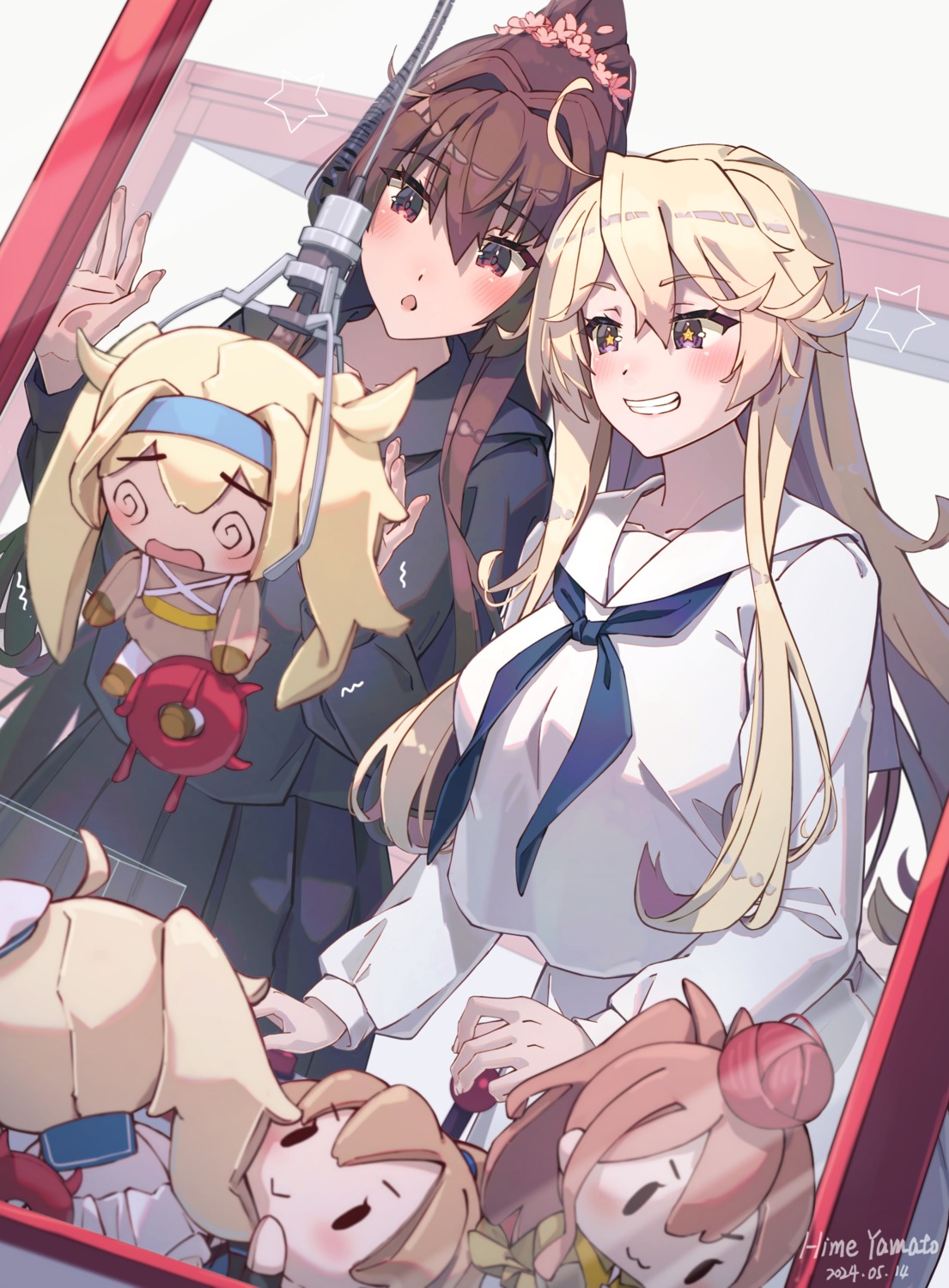 chibi, gambier_bay_(kancolle), himeyamato, intrepid_(kancolle), iowa_(kancolle), kantai_collection, saratoga_(kancolle), seifuku