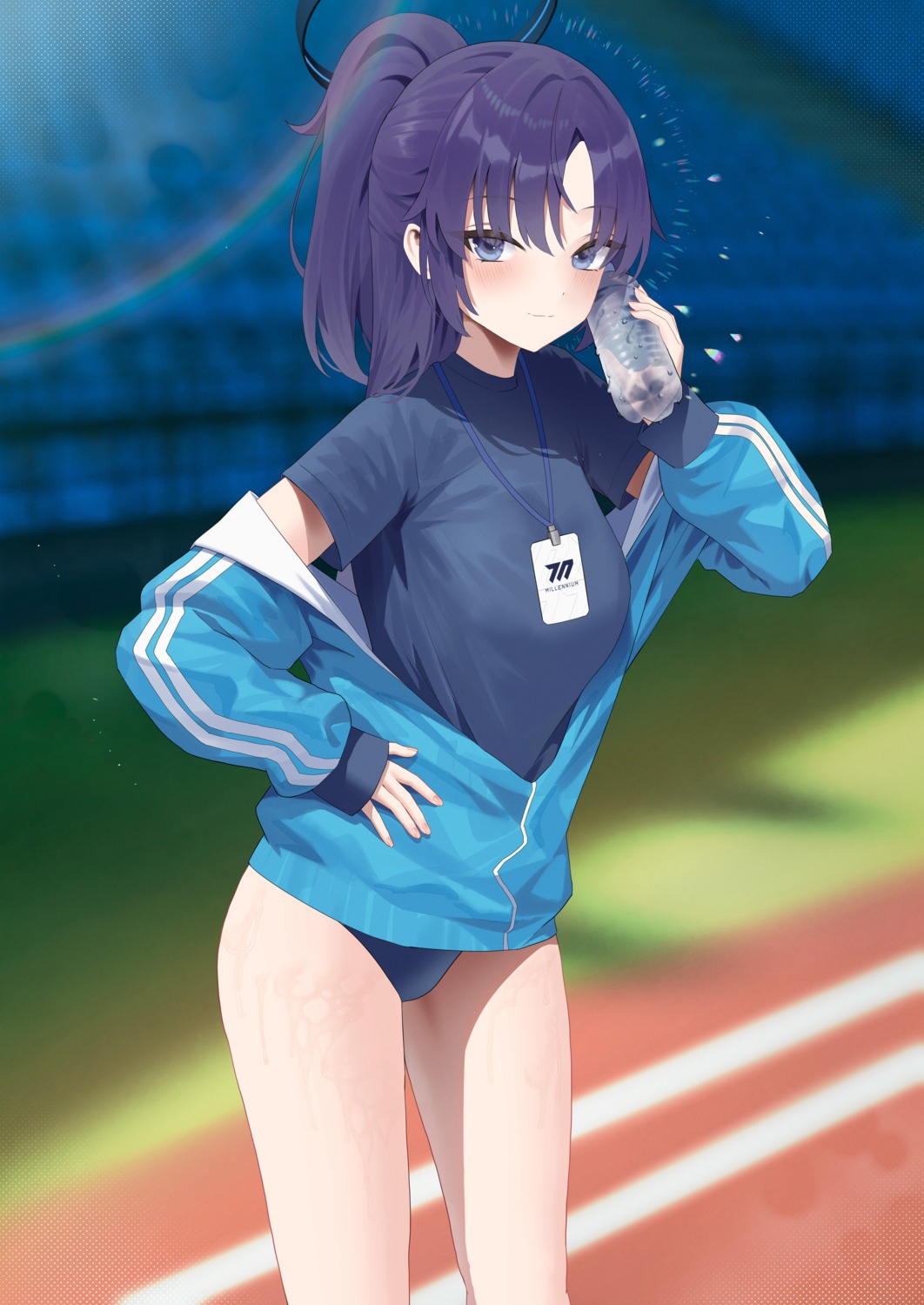blue_archive, buruma, cirilla, gym_uniform, halo, hayase_yuuka, wet