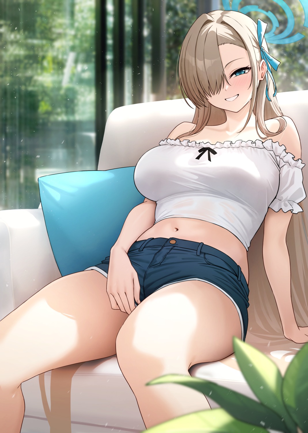 blue_archive, halo, ichinose_asuna, no_bra, see_through, solar_(happymonk)