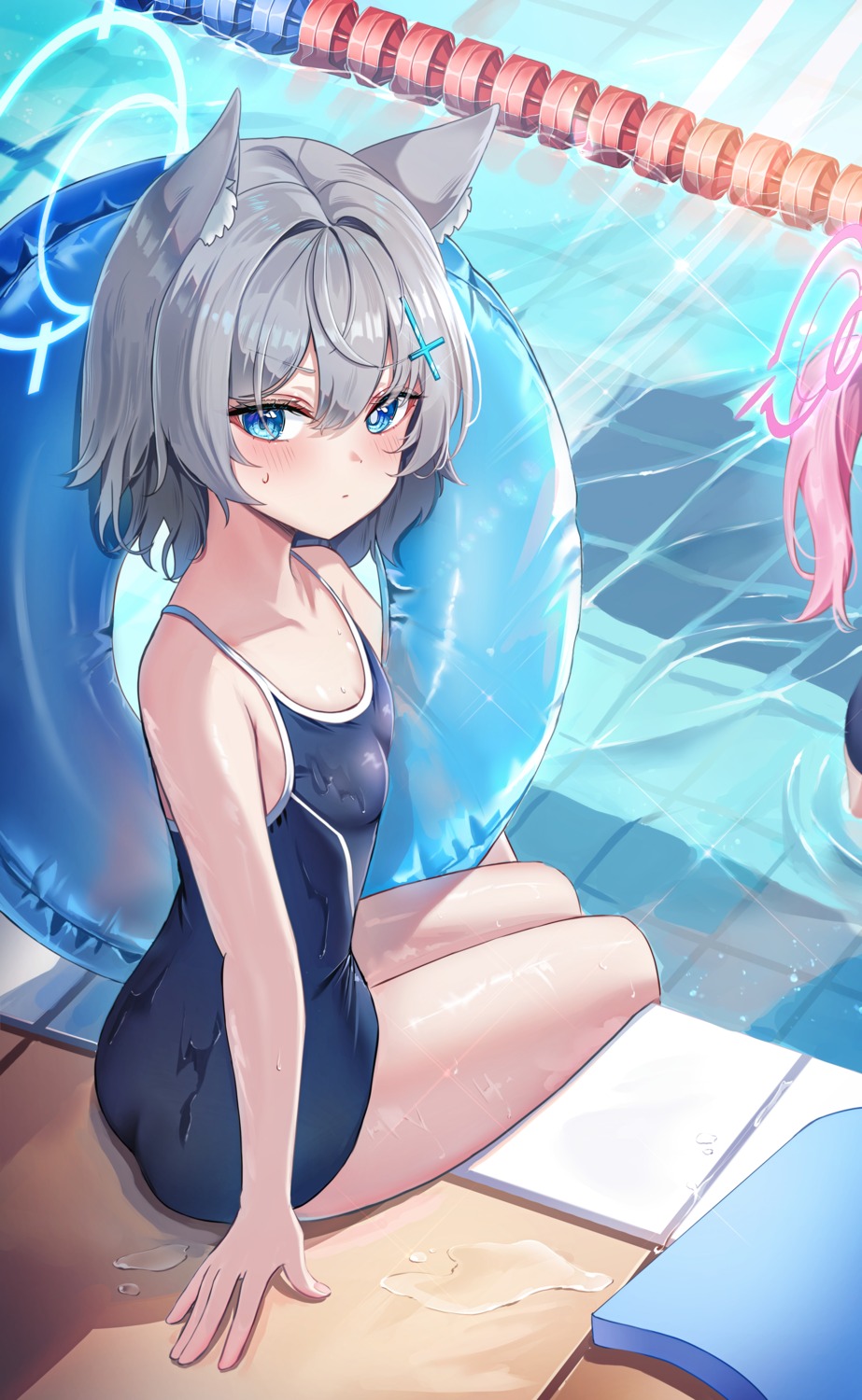 animal_ears, blue_archive, halo, li_se, nekomimi, school_swimsuit, sunaookami_shiroko, swimsuits