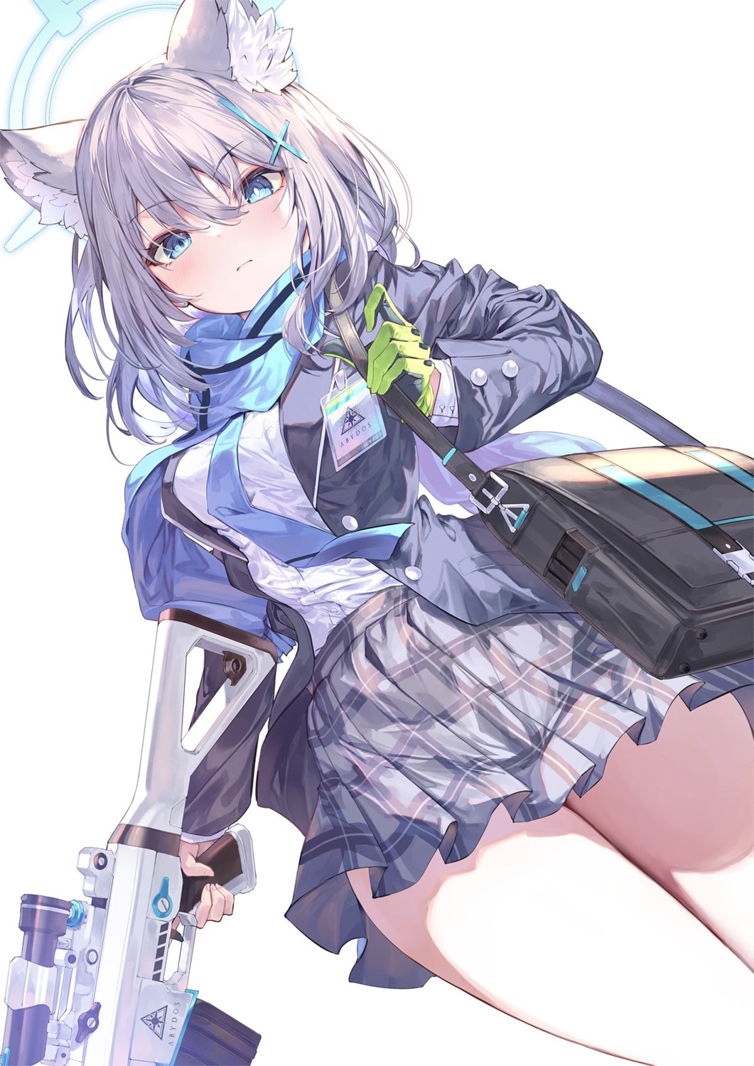 animal_ears, blue_archive, fal_maro, gun, halo, nekomimi, seifuku, skirt_lift