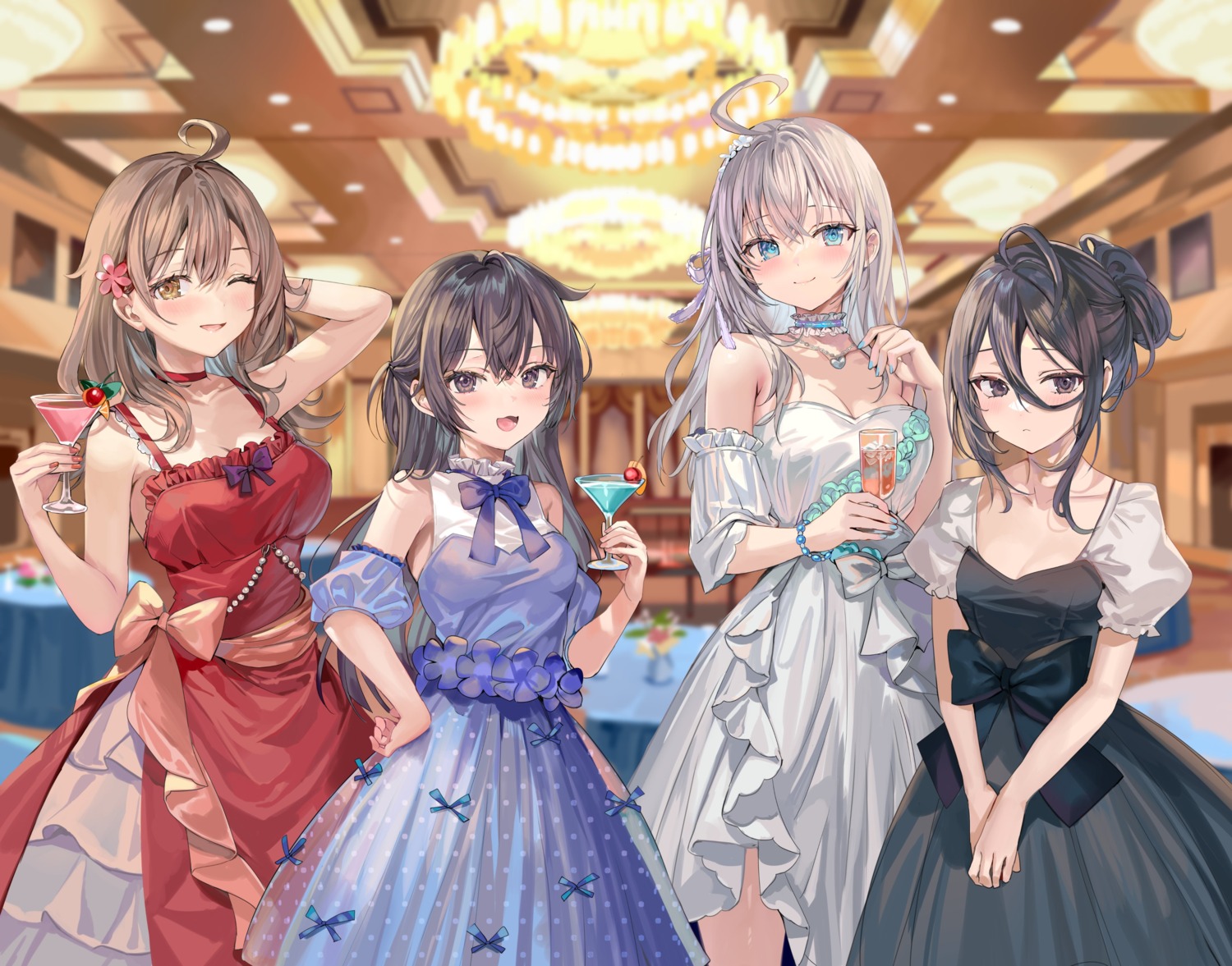 alisa_mikhailovna_kujou, dress, kimishima_ayano, mariya_mikhailovna_kujou, momoko_(momopoco), no_bra, suou_yuki, tokidoki_bosotto_russia-go_de_dereru_tonari_no_alya-san