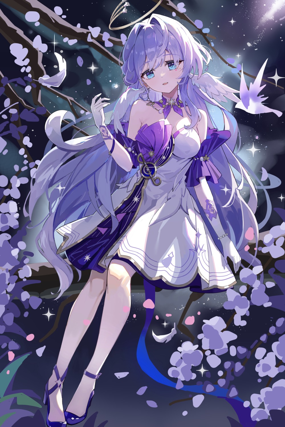 dress, halo, heels, honkai:_star_rail, no_bra, robin, setsunelhr, wings