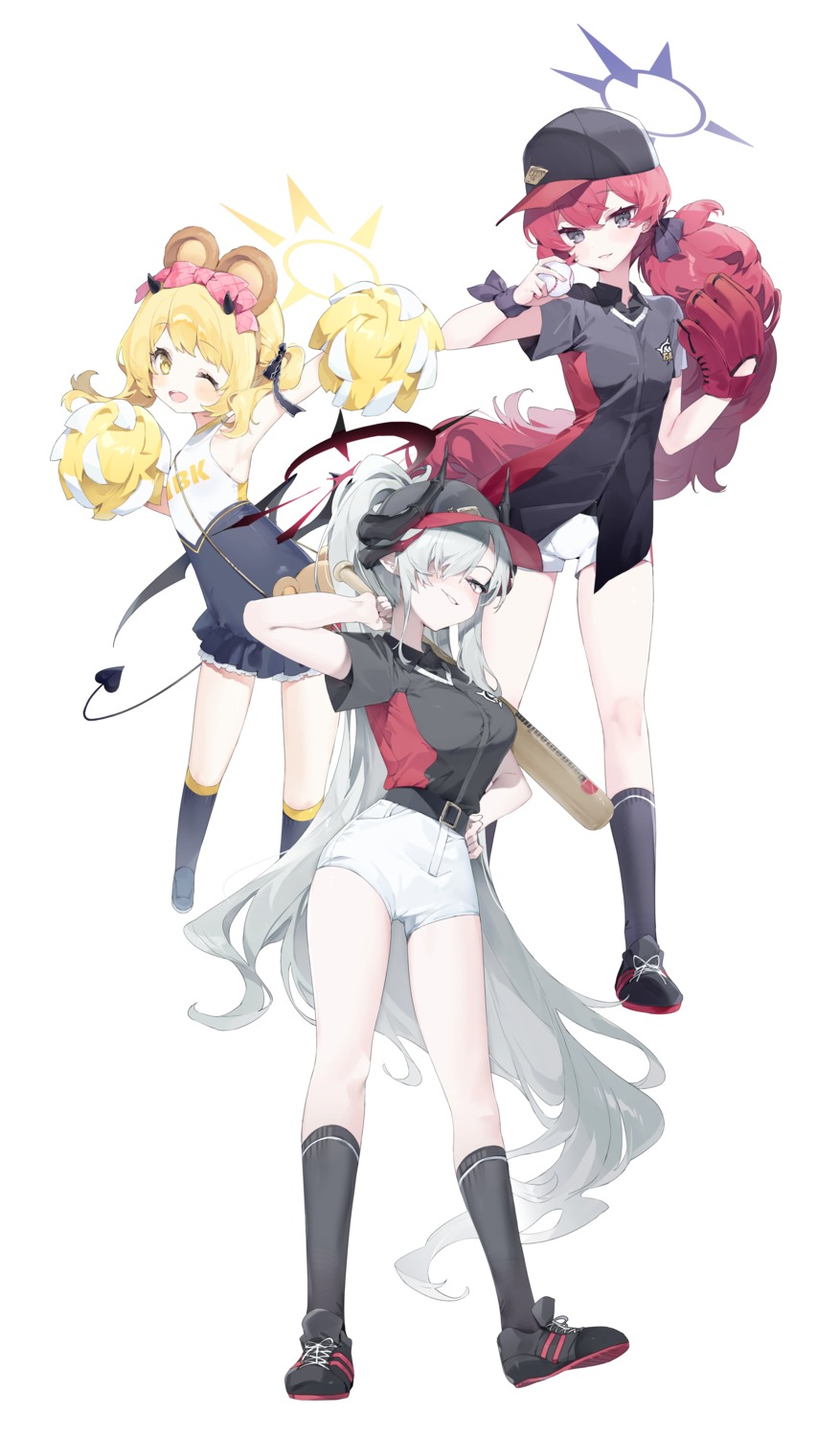 animal_ears, baseball, bloomers, blue_archive, cheerleader, devil, halo, hanuma_makoto