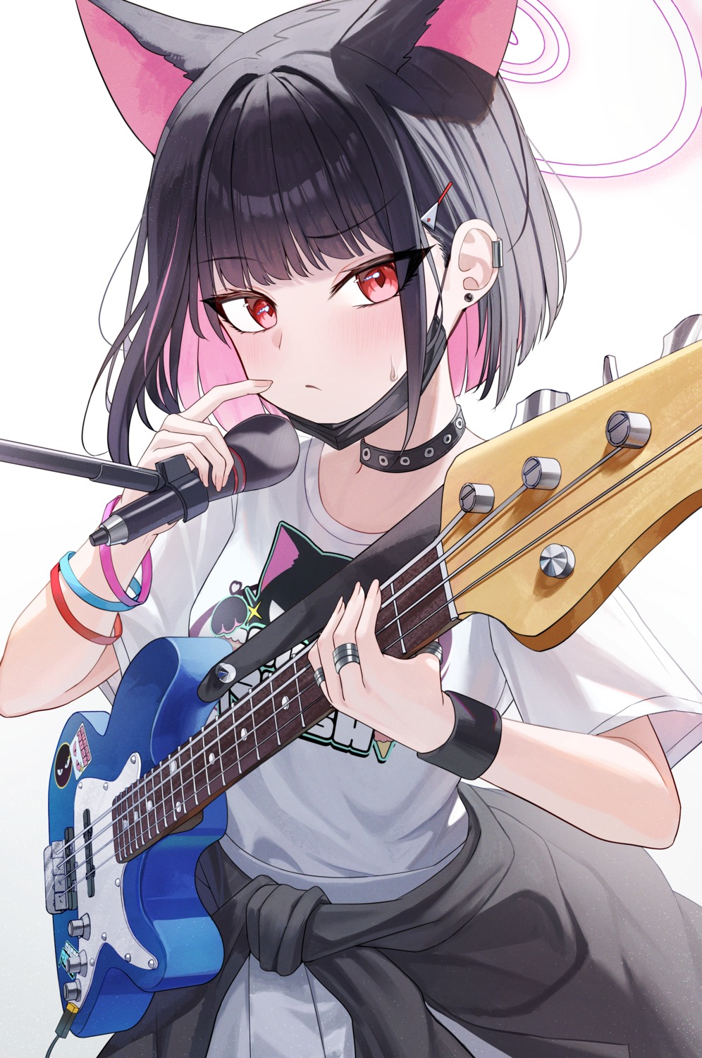 animal_ears, arch_a, blue_archive, guitar, halo, kyouyama_kazusa, nekomimi, seifuku