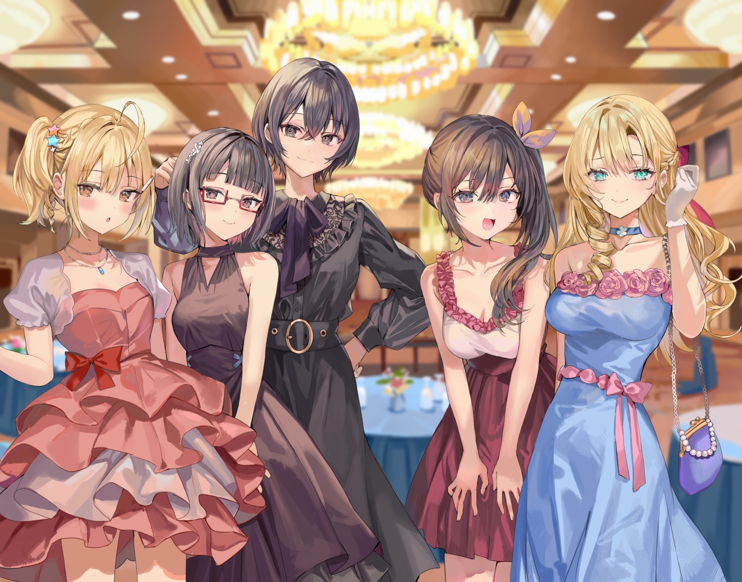 dress, kiryuuin_sumire, megane, miyamae_nonoa, momoko_(momopoco), narahashi_elena, no_bra, sarashina_chisaki, see_through, taniyama_sayaka, tokidoki_bosotto_russia-go_de_dereru_tonari_no_alya-san