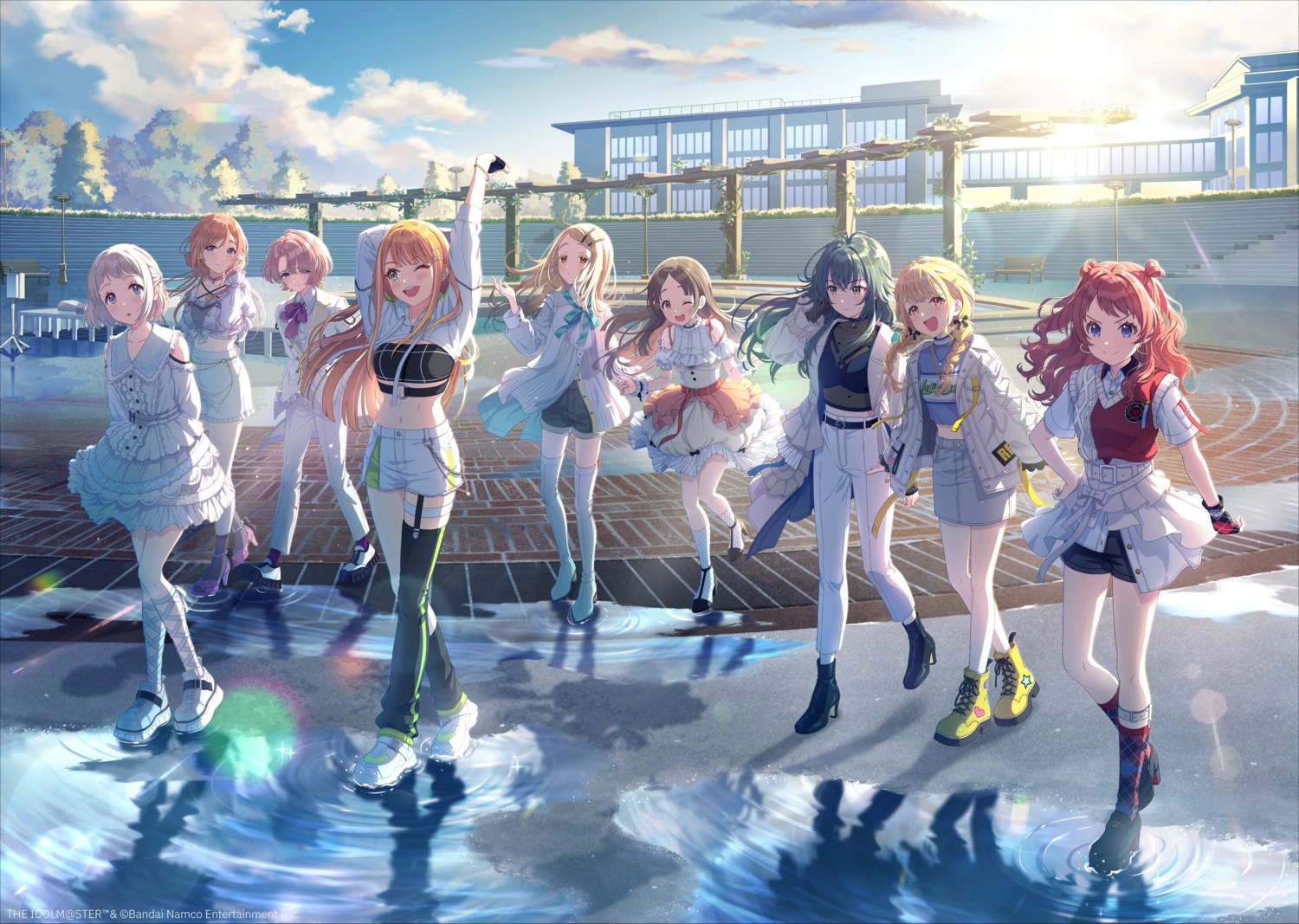 arimura_mao, bandai_namco, fujita_kotone, gakuen_idolm@ster, garter, hanami_saki, heels, himesaki_rinami, katsuragi_lilja, kuramoto_china, shinosawa_hiro, shiun_sumika, stockings, sweater, tagme, the_idolm@ster, thighhighs, tsukimura_temari, uniform