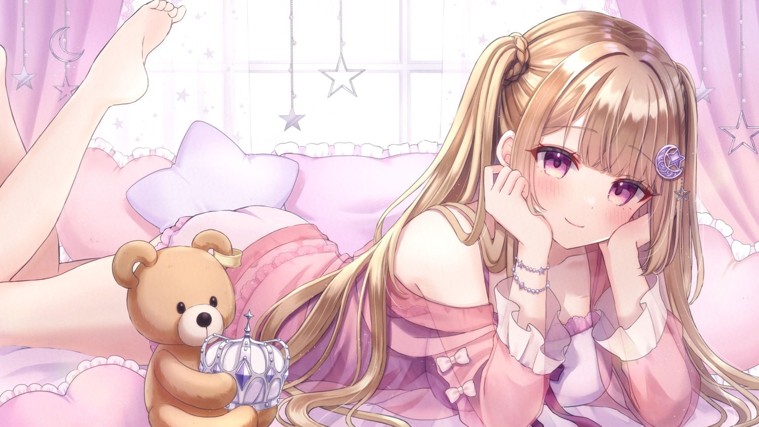 botamochi, indie_virtual_youtuber, konose_hinamaru, pajama, pantsu, see_through, wallpaper