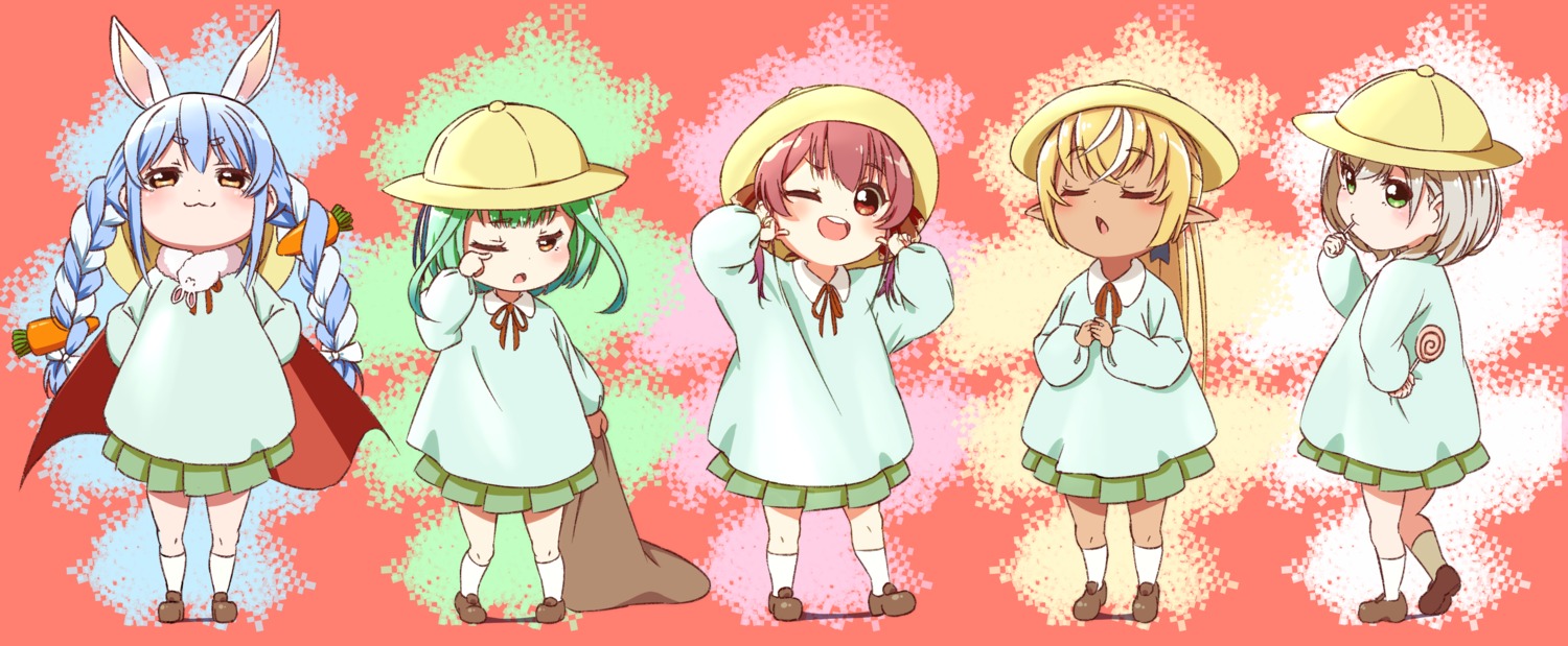 animal_ears, bunny_ears, chibi, elf, hololive, houshou_marine, meme_tesshin, pointy_ears