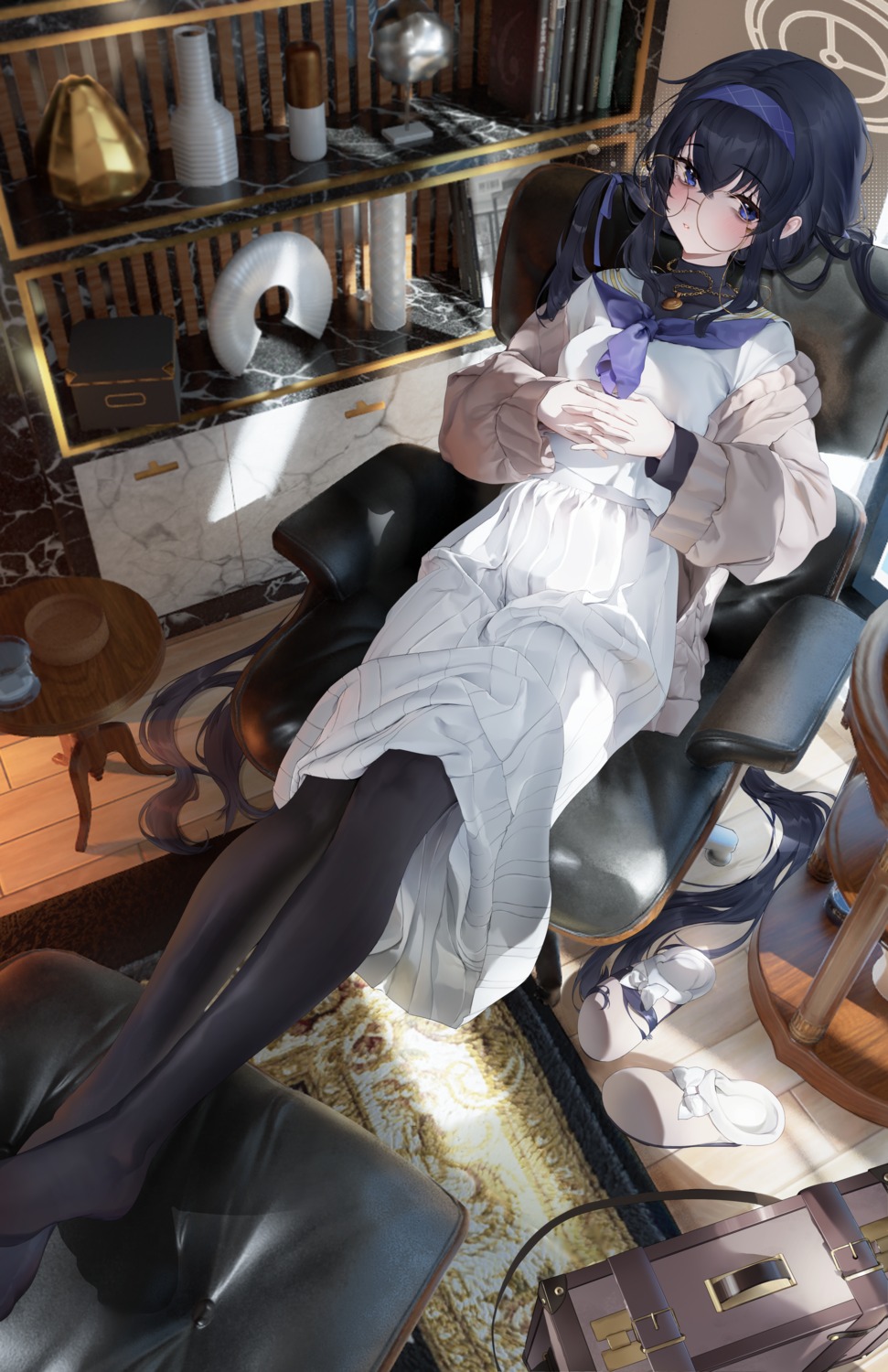 0_0_0, blue_archive, halo, kozeki_ui, megane, pantyhose, seifuku, sweater