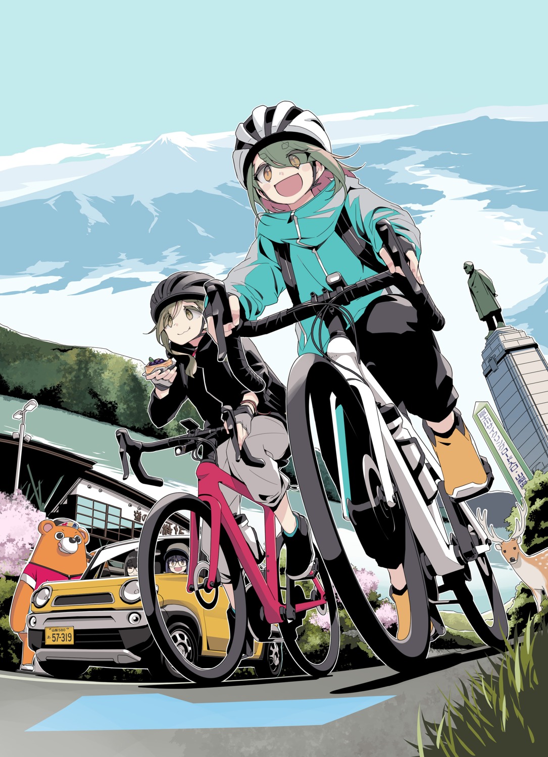 afro, inuyama_aoi, megane, nakatsugawa_mei, oogaki_chiaki, toba_minami, yurucamp