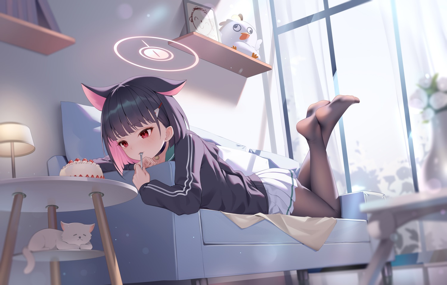animal_ears, bingchuan_xian_yu_huang, blue_archive, halo, kyouyama_kazusa, neko, nekomimi, pantyhose