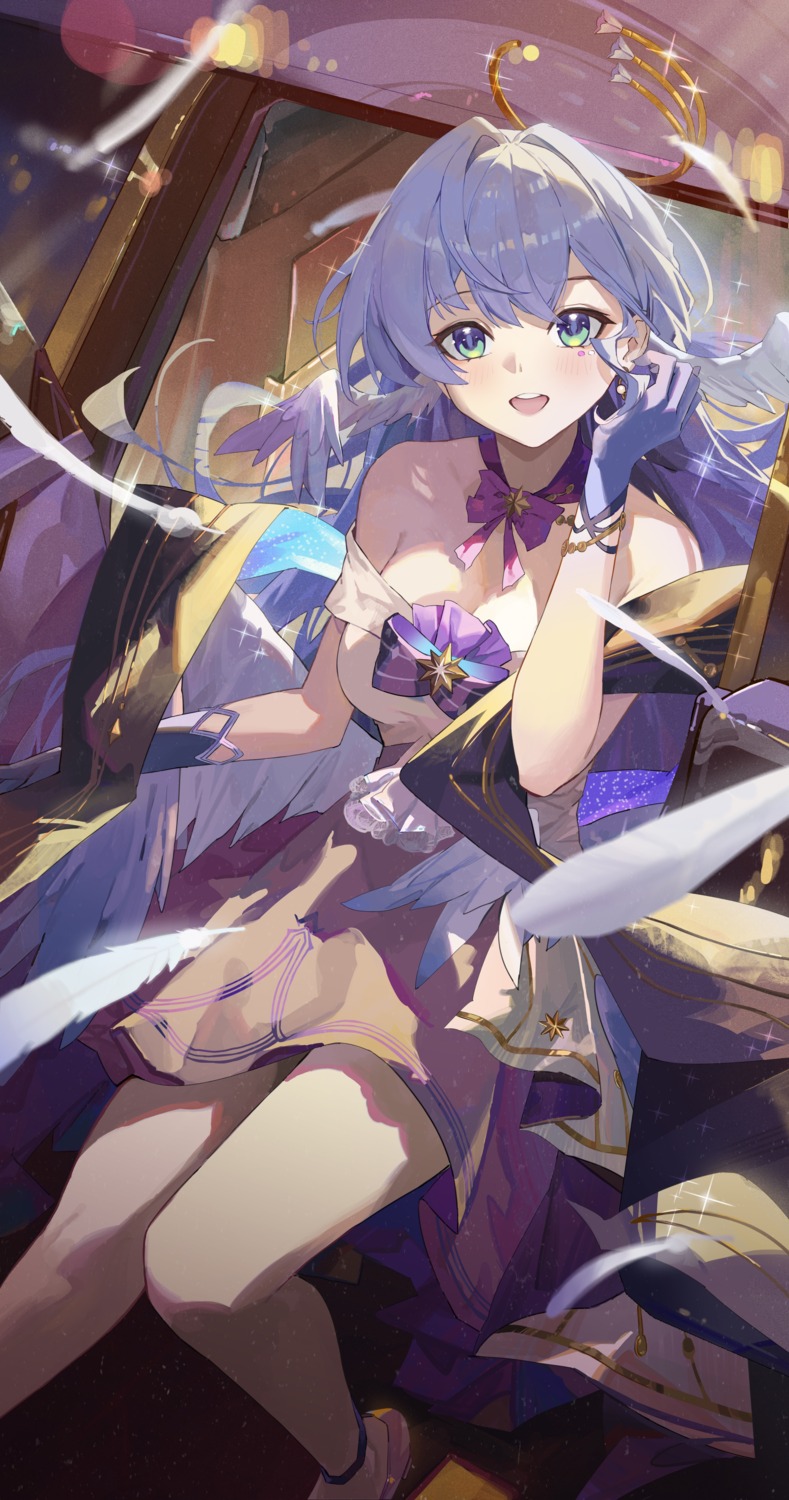 dress, halo, honkai:_star_rail, no_bra, robin, shin_oooooo, wings