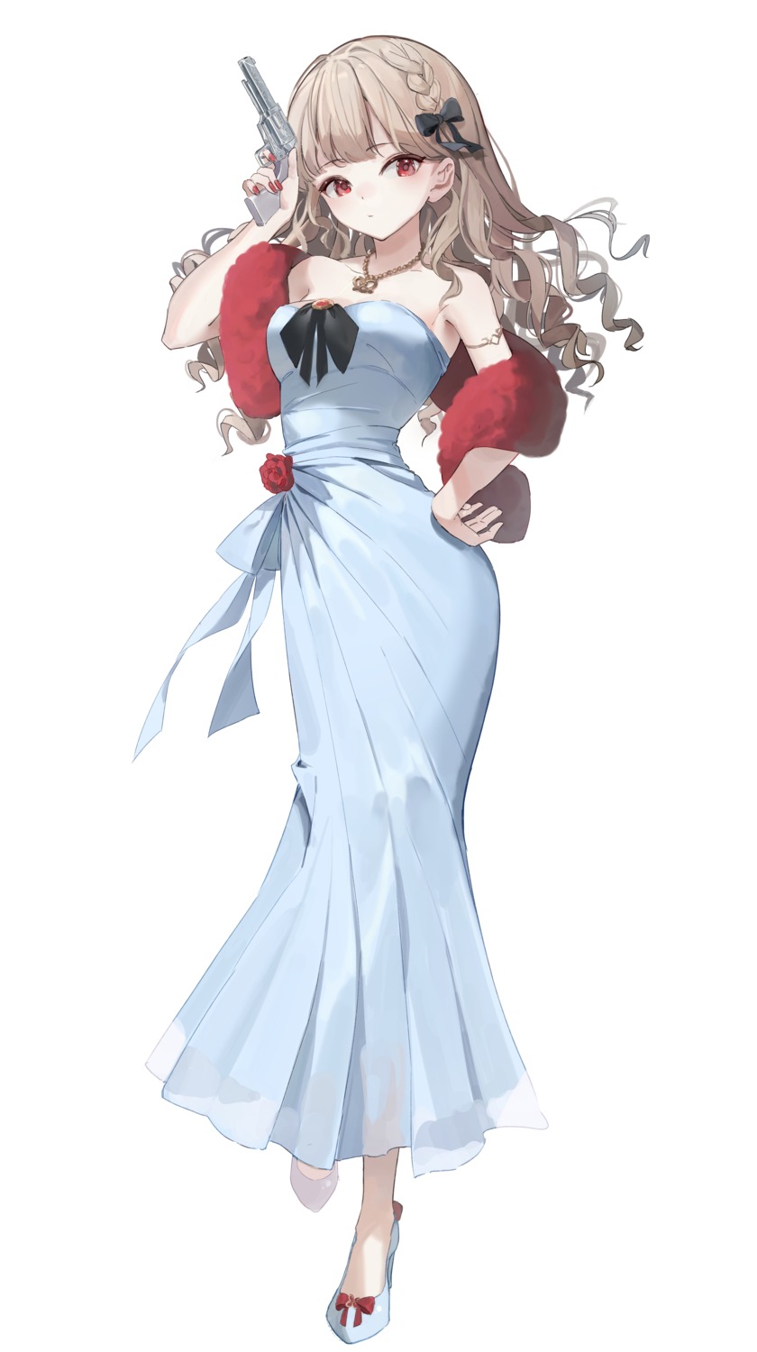 dress, gun, heels, no_bra, shii_(kairi-t-k0317)