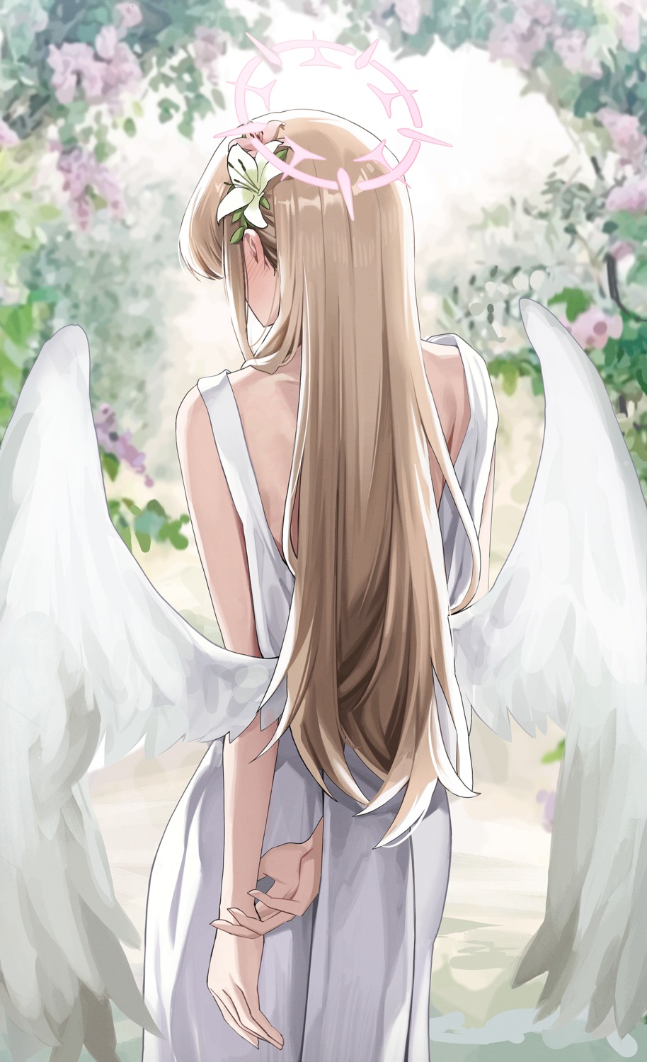 angel, blue_archive, dress, kirifuji_nagisa, ori_(0rizuru), wings