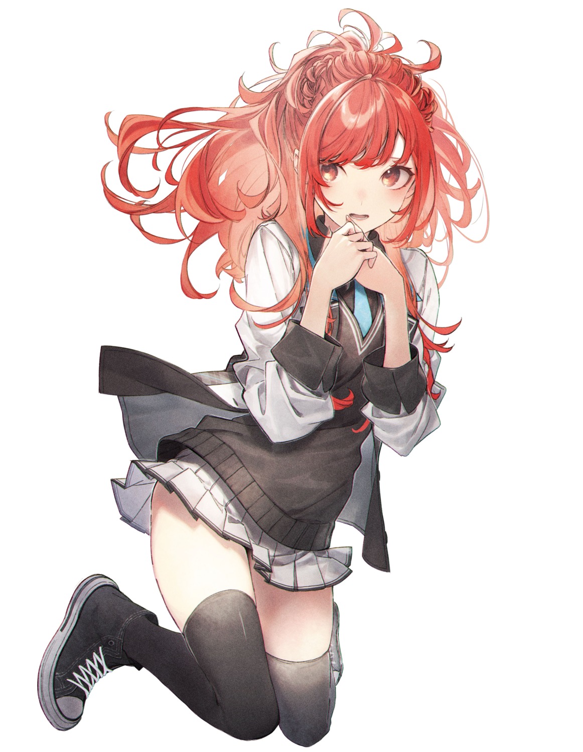 isekai_de_cheat_skill_wo_te_ni_shita_ore_wa_genjitsu_sekai_wo_mo_musou_suru, kazama_kaede, kuwashima_rein, seifuku, skirt_lift, sweater, thighhighs