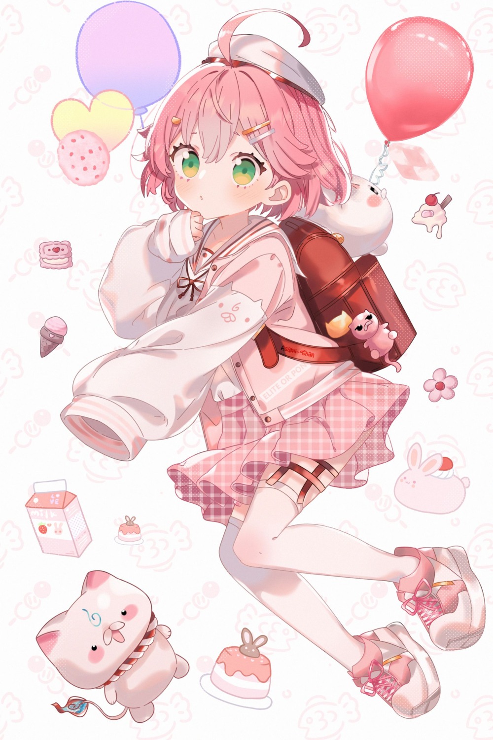 asami-chan, garter, hololive, sakura_miko, seifuku, skirt_lift, stockings, thighhighs
