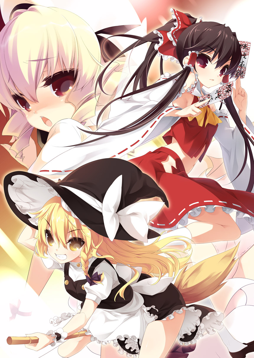 dress, hakurei_reimu, kirisame_marisa, luna_child, show_(rinne), touhou, witch