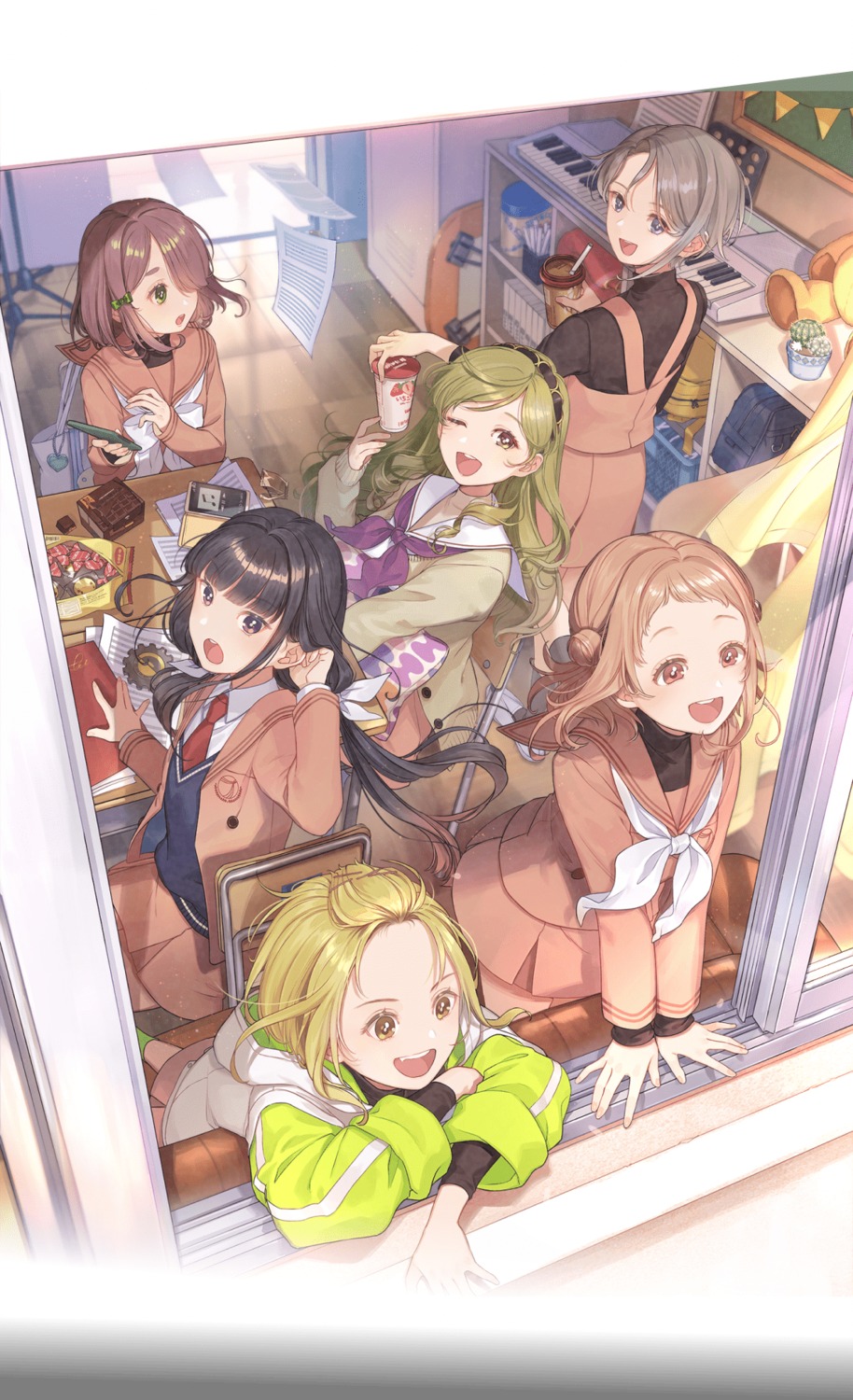 kojou_airi, komaki_uta, konoe_rei, kumai_yako, mayumori_musubu, miyazaki_uruu, seifuku, sweater