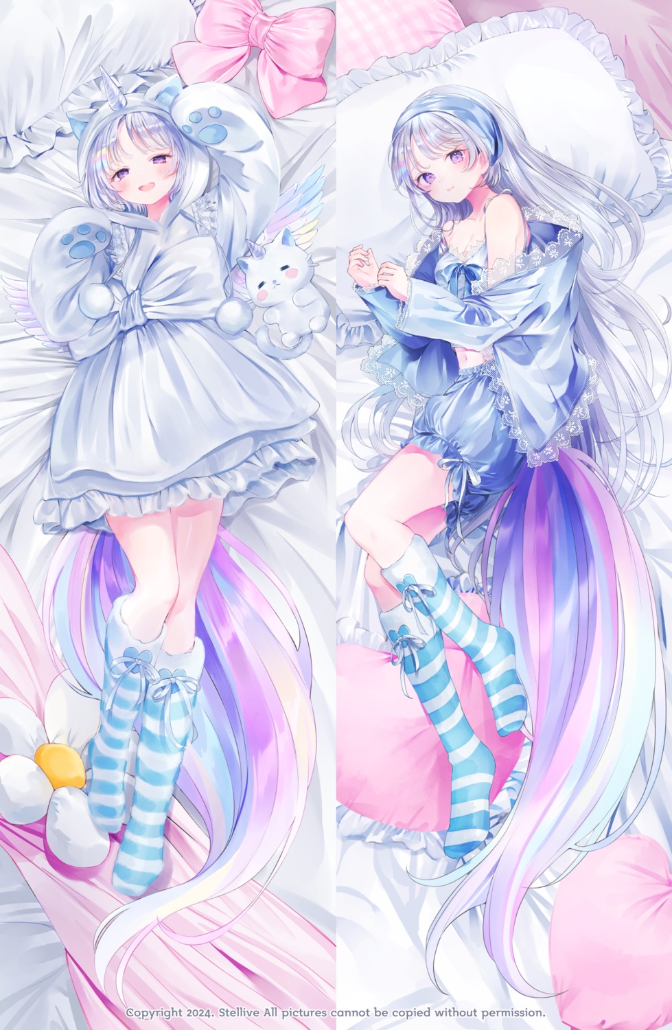 animal_ears, ayatsuno_yuni, bloomers, dakimakura, horns, nabi_(uz02), pajama, see_through
