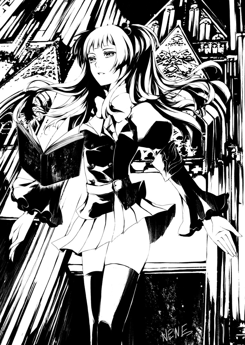 monochrome, satsuyu_ito, thighhighs, umineko_no_naku_koro_ni, ushiromiya_ange