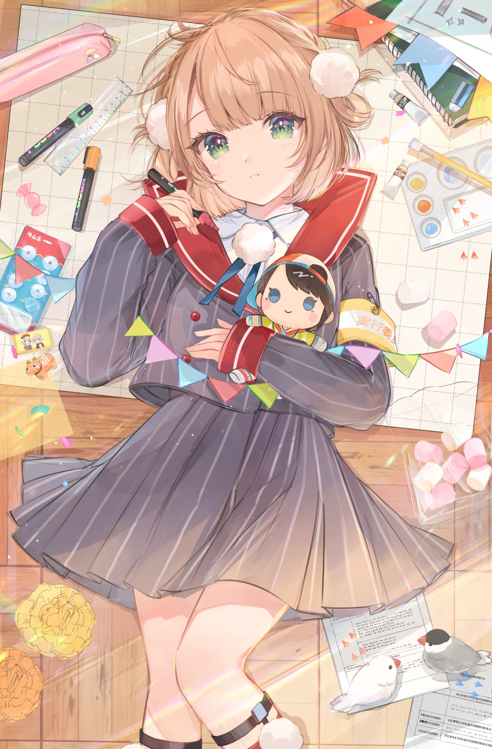 chibi, crossover, hololive, indie_virtual_youtuber, mochitsuki_usa, oozora_subaru, seifuku, shigure_ui_(vtuber)