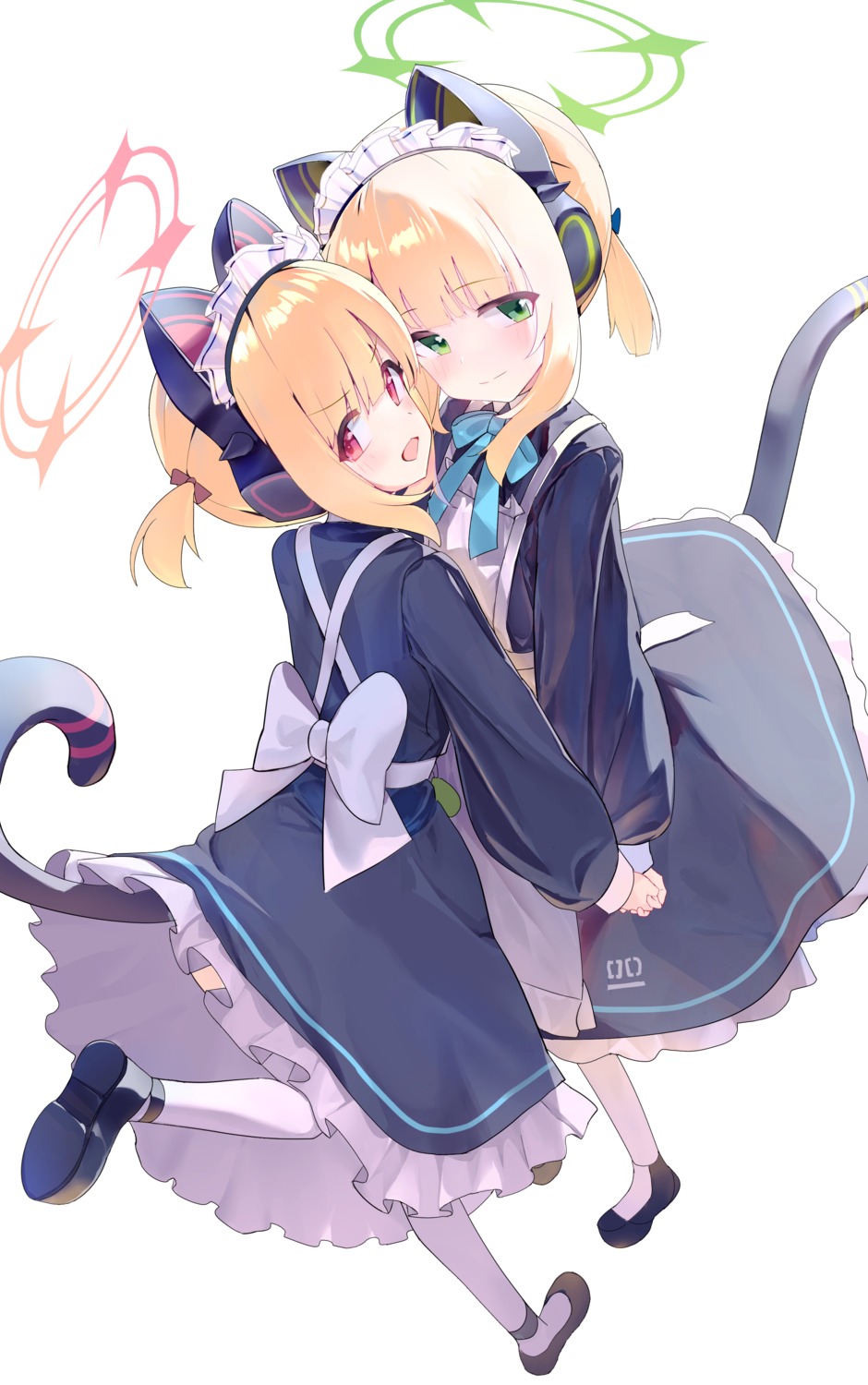 animal_ears, blue_archive, halo, headphones, maid, nekomimi, saiba_midori, saiba_momoi