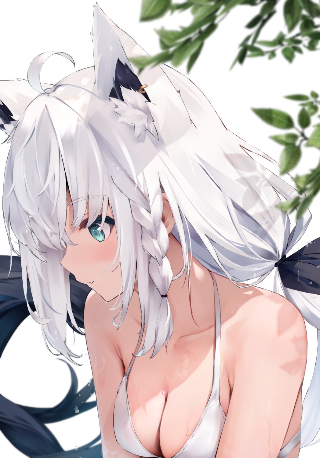 animal_ears, bikini_top, hololive, hololive_gamers, kitsune, shirakami_fubuki, swimsuits, uechin_ewokaku, wet