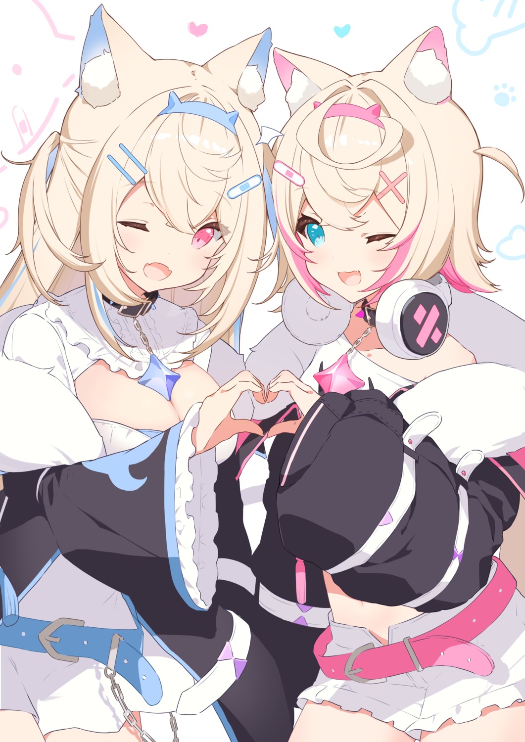 animal_ears, bandaid, fuwawa_abyssgard, headphones, hololive, hololive_english, horns, inumimi