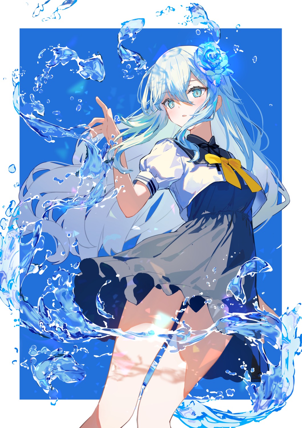 ashima, flourish, seifuku, skirt_lift, wet