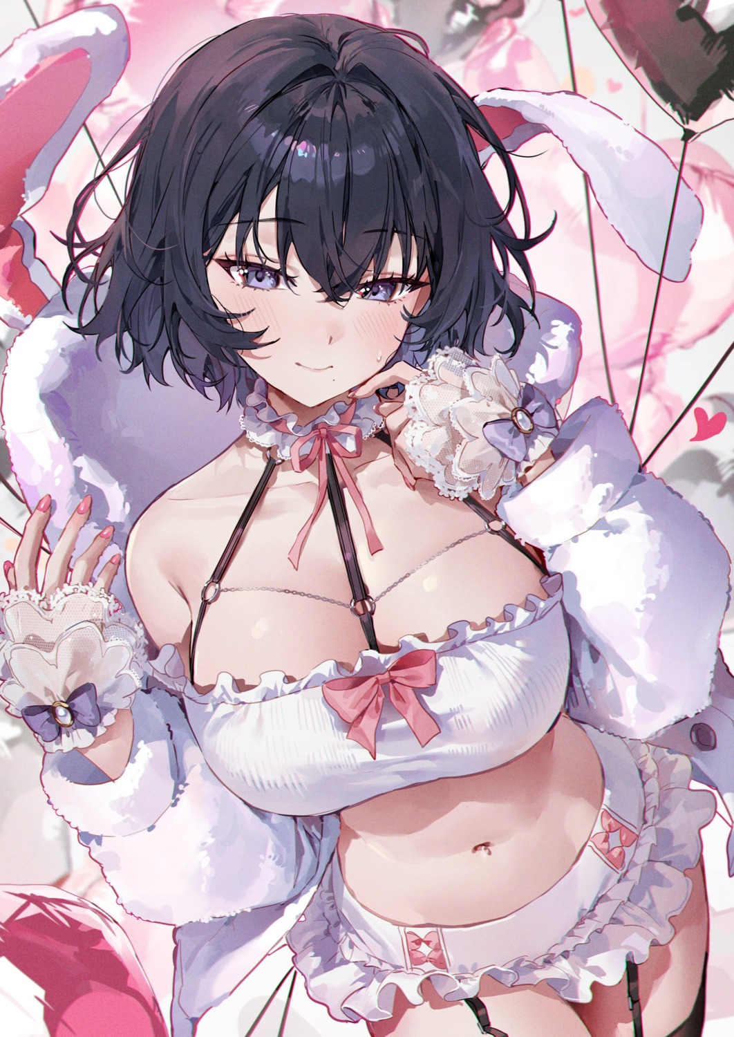 animal_ears, bunny_ears, see_through, skirt_lift, stockings, thighhighs, ye_jji