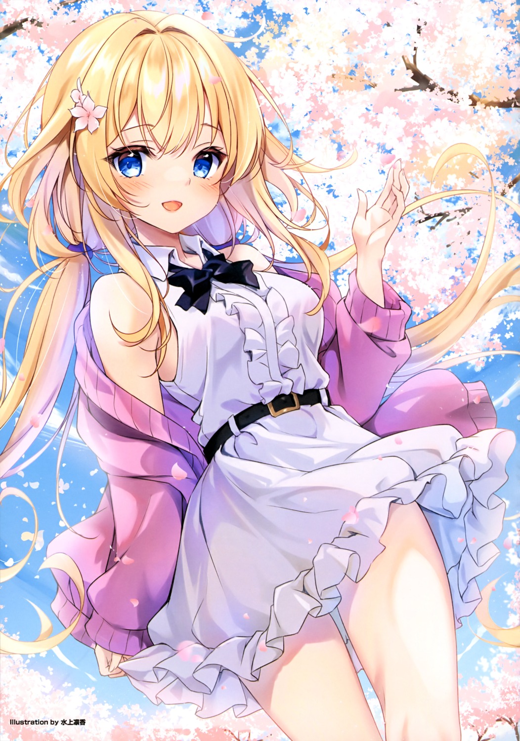 dress, minakami_rinka, skirt_lift, sweater