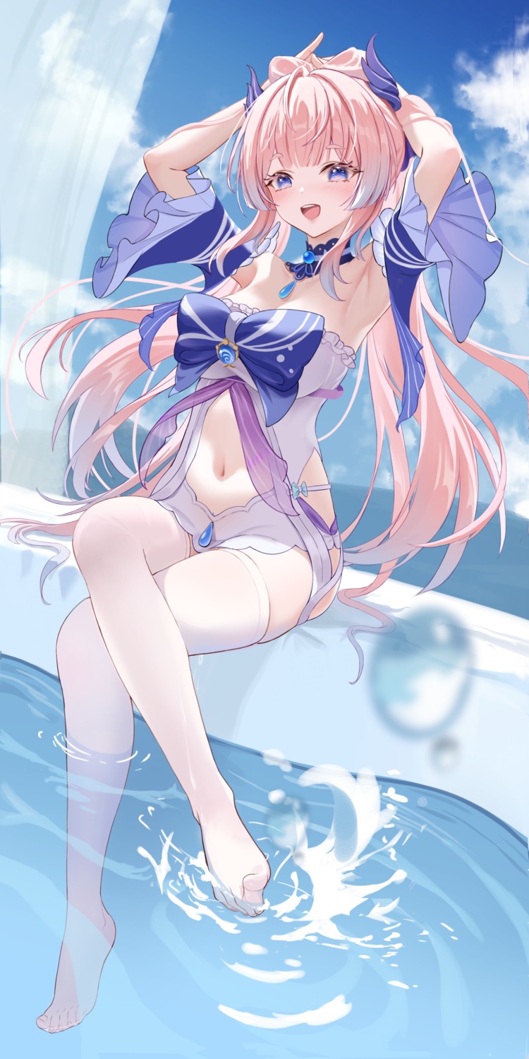 genshin_impact, no_bra, sangonomiya_kokomi, thighhighs, ttkaki, wet